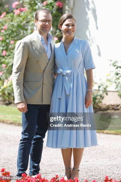 Prince Daniel of Sweden and Crown Princess Victoria of Sweden pose in front of Solliden Palace to celebrate the 40th birthday of Crown Princess...