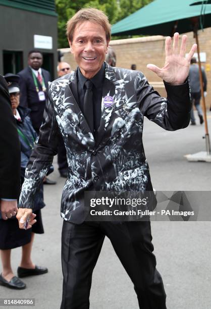 Sir Cliff Richard arrives on day twelve of the Wimbledon Championships at The All England Lawn Tennis and Croquet Club, Wimbledon.