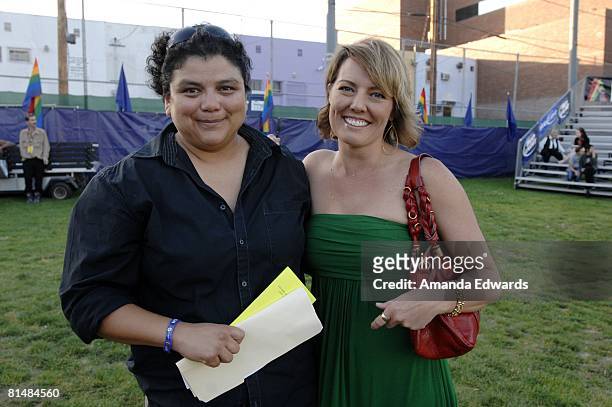 Anne-Marie Williams and Ami Cusack attend the Los Angeles Gay Pride Dyke March on June 6, 2008 in West Hollywood, California.