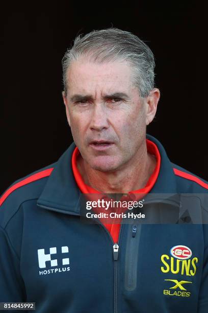 Marcus Ashcroft looks on during the round 17 AFL match between the Gold Coast Suns and the Collingwood Magpies at Metricon Stadium on July 15, 2017...