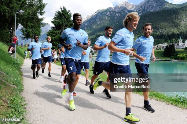 Keita Balde Diao, Dusan Basta and Senad Lulic during the SS Lazio Pre-Season Training Camp on July 15, 2017 in Pieve di Cadore, Italy.