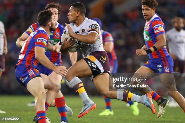 During the round 19 NRL match between the Newcastle Knights and the Brisbane Broncos at McDonald Jones Stadium on July 15, 2017 in Newcastle,...