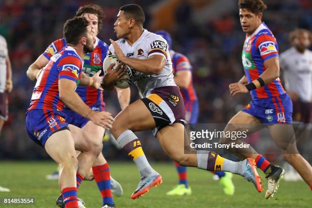 During the round 19 NRL match between the Newcastle Knights and the Brisbane Broncos at McDonald Jones Stadium on July 15, 2017 in Newcastle,...