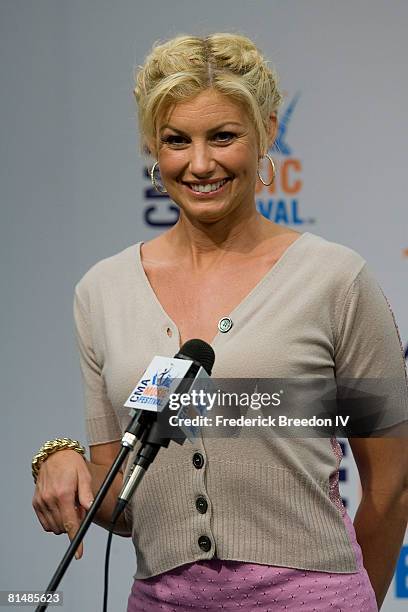 Faith Hill visits the press room at the VAULT Concert Stages during the 2008 CMA Music Festival on June 6, 2008 at LP Field in Nashville, Tennessee.