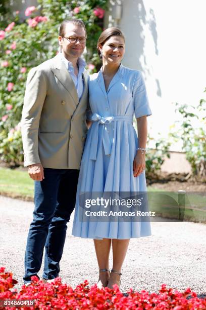 Prince Daniel of Sweden and Crown Princess Victoria of Sweden pose in front of Solliden Palace to celebrate the 40th birthday of Crown Princess...