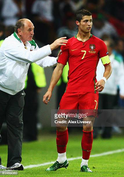 Cristiano Ronaldo of Portugal receives instructions by head coach Luiz Felipe Scolari during the UEFA EURO 2008 Group A match between Portugal and...