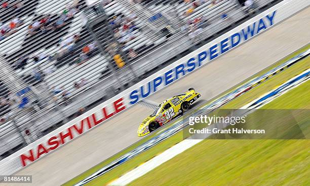 Kyle Busch, driver of the Dollar General Toyota, qualifies for the NASCAR Nationwide Series Federated Auto Parts 300 presented by Dollar General at...