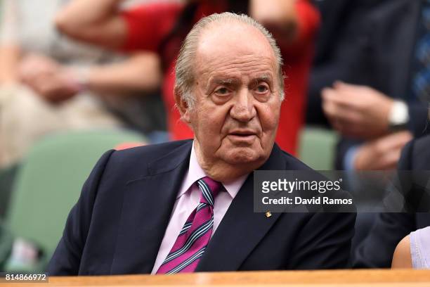 King Juan Carlos of Spain looks on from the centre court royal box prior to the Ladies Singles final between Venus Williams of The United States and...