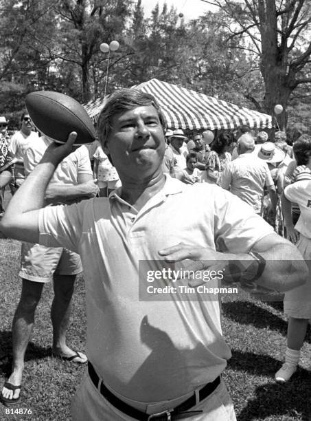 Bob Graham throws a football at a Dante Fascell Picnic in Miami on September 7, 1981. Graham was a state senator, governor of Florida and is a...