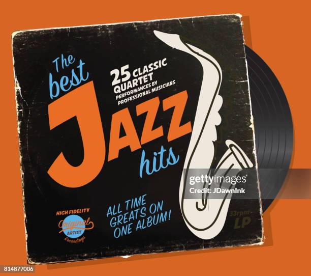 stockillustraties, clipart, cartoons en iconen met jazz compilatie retro record mouw ontwerpsjabloon - mouw