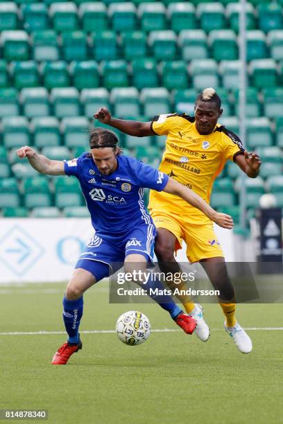 Linus Hallenius of GIF Sundsvall and Aboubakar Keita of Halmstad BK during the Allsvenskan match between GIF Sundsvall and Halmstad BK at...