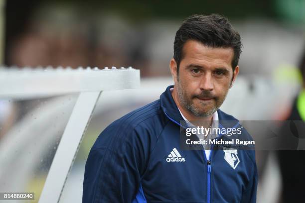 Watford manager Marco Silva looks on during the pre-season friendly match between AFC Wimbledon and Watford at The Cherry Red Records Stadium on July...