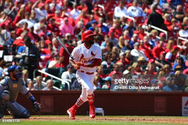 Dexter Fowler of the St. Louis Cardinals bats against the Toronto Blue Jays at Busch Stadium on April 27, 2017 in St. Louis, Missouri.