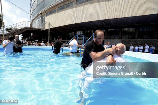 An old Men baptised during the Congress of Jehovah's Witnesses at PalaLottomatica ,on July 15, 2017 in Rome, Italy.