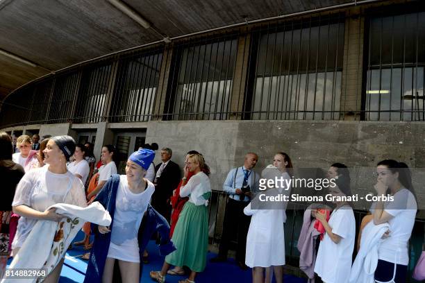 Girls waiting to be baptized during the Congress of Jehovah's Witnesses at PalaLottomatica, on July 15, 2017 in Rome, Italy.