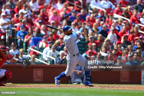 Kevin Pillar of the Toronto Blue Jays bats against the St. Louis Cardinals at Busch Stadium on April 27, 2017 in St. Louis, Missouri.