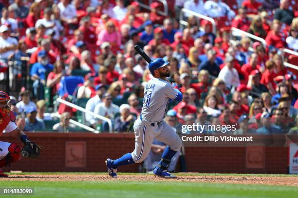 Kevin Pillar of the Toronto Blue Jays bats against the St. Louis Cardinals at Busch Stadium on April 27, 2017 in St. Louis, Missouri.