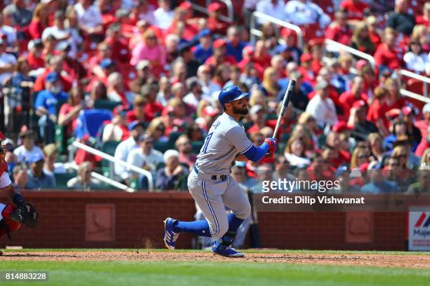 Kevin Pillar of the Toronto Blue Jays bats against the St. Louis Cardinals at Busch Stadium on April 27, 2017 in St. Louis, Missouri.