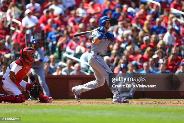 Justin Smoak of the Toronto Blue Jays bats against the St. Louis Cardinals at Busch Stadium on April 27, 2017 in St. Louis, Missouri.