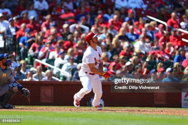 Randal Grichuk of the St. Louis Cardinals bats against the Toronto Blue Jays at Busch Stadium on April 27, 2017 in St. Louis, Missouri.