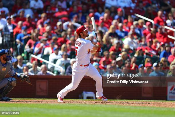 Randal Grichuk of the St. Louis Cardinals bats against the Toronto Blue Jays at Busch Stadium on April 27, 2017 in St. Louis, Missouri.