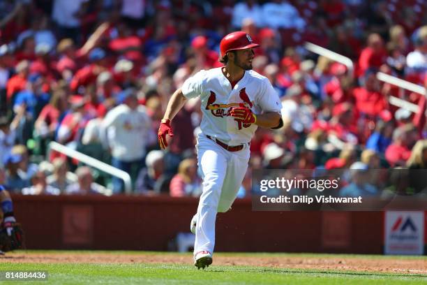 Randal Grichuk of the St. Louis Cardinals bats against the Toronto Blue Jays at Busch Stadium on April 27, 2017 in St. Louis, Missouri.