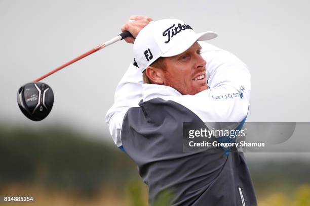 Andrew Dodt of Australia tees off on the 17th hole during day three of the AAM Scottish Open at Dundonald Links Golf Course on July 15, 2017 in...