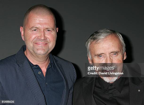 Star CEO Jos van Tilburg and actor Dennis Hopper attend G-Star's launch of L.A. Raw Nights at G-Star on June 4, 2008 in Beverly Hills, California.