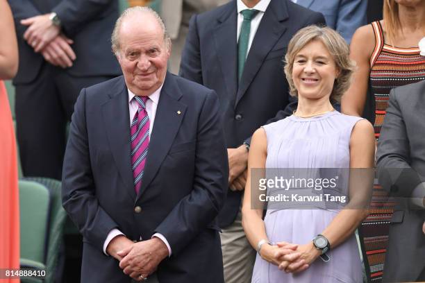Juan Carlos I, former King of Spain and Sofa of Spain attend day twelve of the Wimbledon Tennis Championships at the All England Lawn Tennis and...