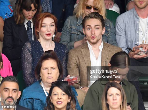 Eleanor Tomlinson and brother Ross Tomlinson attend day twelve of the Wimbledon Tennis Championships at the All England Lawn Tennis and Croquet Club...