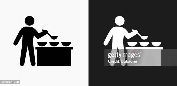 stockillustraties, clipart, cartoons en iconen met buffet en soep keuken pictogram op zwart-wit vector achtergronden - buffet