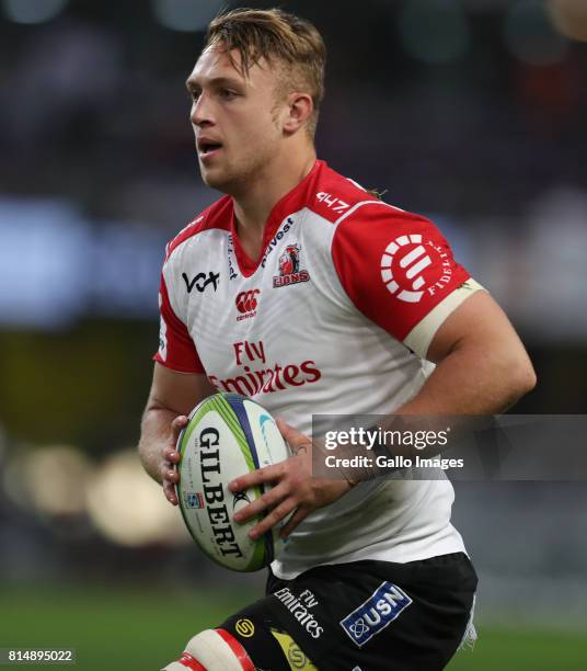 Ruan Ackermann of the Emirates Lions during the Super Rugby match between Cell C Sharks and Emirates Lions at Growthpoint Kings Park on July 15, 2017...