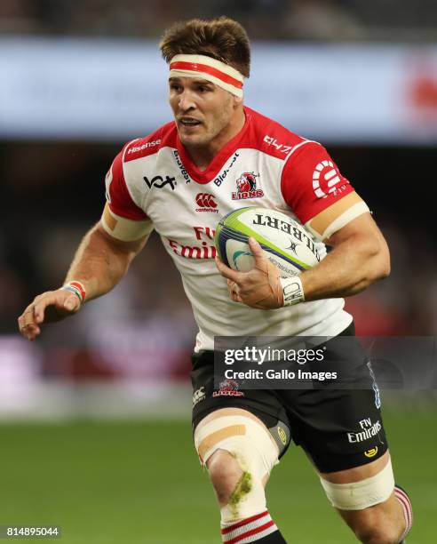 Jaco Kriel of the Emirates Lions during the Super Rugby match between Cell C Sharks and Emirates Lions at Growthpoint Kings Park on July 15, 2017 in...