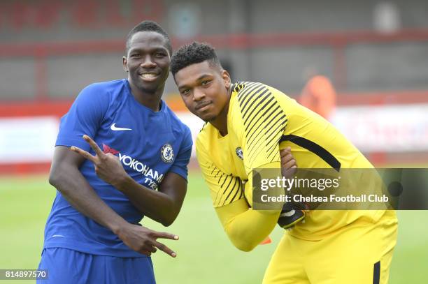 Kenneth Omeruo and Jamal Blackman during the Chelsea XI vs Crawley at the Check a trade stadium on July 15, 2017 in Crawley, England.