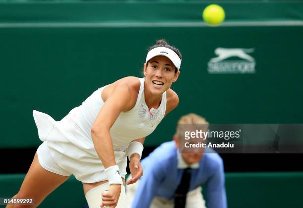 Garbine Muguruza of Spain in action against Venus Williams of USA during the Women's Final of the 2017 Wimbledon Championships at the All England...