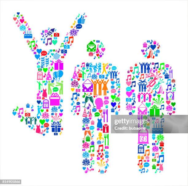 small group celebration birthday celebration vector icon pattern - man lighting firework stock illustrations