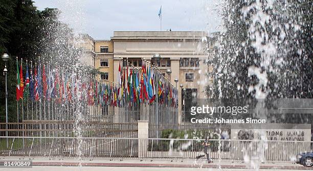 General outside view of the United Nations Office seen on June 8, 2008 in Geneva, Switzerland. Housed at the Palais des Nations, the United Nations...