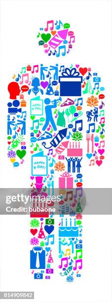 single stick figure birthday celebration vector icon pattern - jukebox stock illustrations