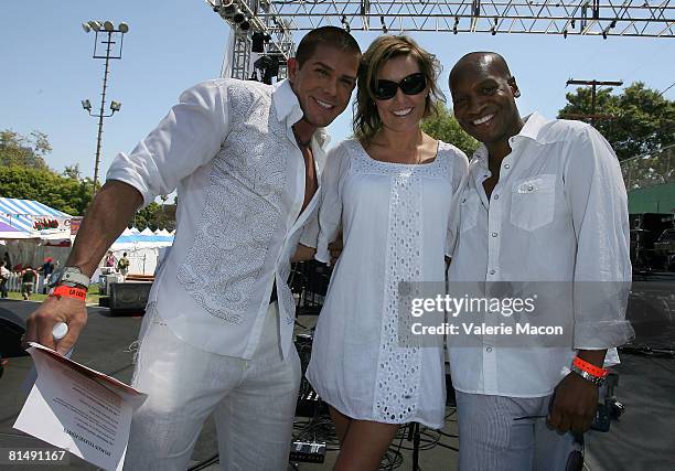 Ben Patrick Johnson , Ami Cusack and Marcellas Reynolds perform onstage at the Los Angeles Gay Pride on Santa Monica Boulvard on June 7, 2008 in West...