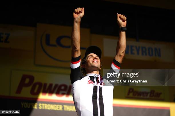 Michael Matthews of Australia riding for Team Sunweb celebrates on thepodium after winning stage 14 of the 2017 Le Tour de France, a 181.5km stage...