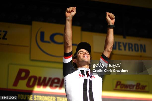 Michael Matthews of Australia riding for Team Sunweb celebrates on thepodium after winning stage 14 of the 2017 Le Tour de France, a 181.5km stage...