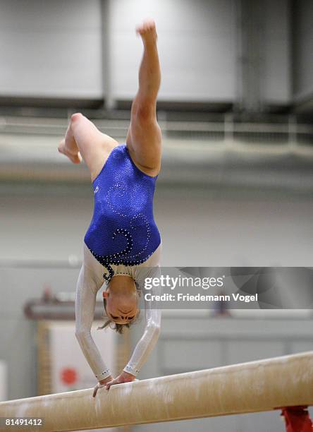 Joeline Moebius of Germany in action during the women balance beam competition of the German Artistic Gymnastics Championships at the...