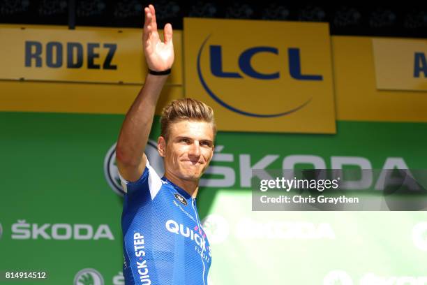 Marcel Kittel of Germany riding for Quick-Step Floors poses for a photo on the stage in the green points jersey following stage 14 of the 2017 Le...