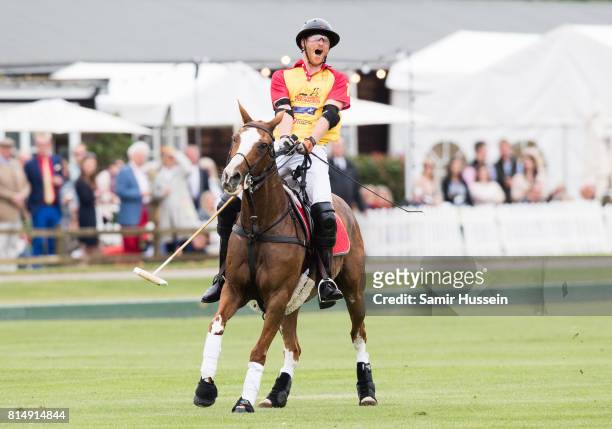 Prince Harry takes part in The Jerudong Park Trophy at Cirencester Park Polo Club on July 15, 2017 in Cirencester, England.