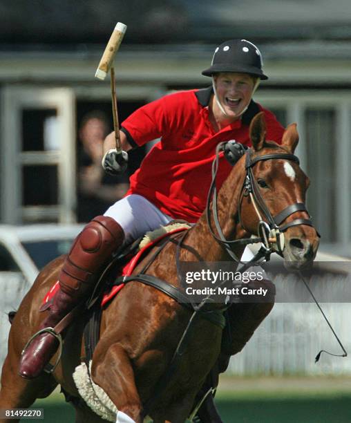 Prince Harry plays polo in the Dorchester Polo Cup at Cirencester Polo Club on June 8 2008 in Cirencester, England.