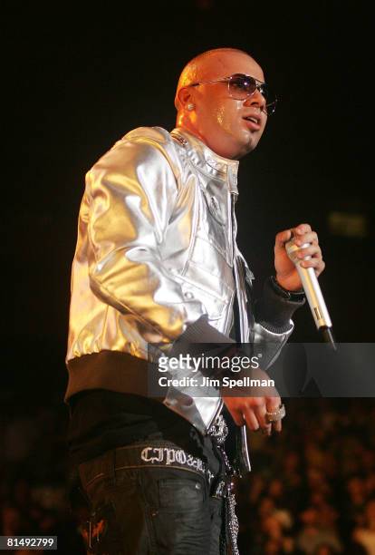 Wisin y Yandel performs during a pre-Puerto Rican Day Parade celebration concert on June 7, 2008 at Madison Square Garden in New York.