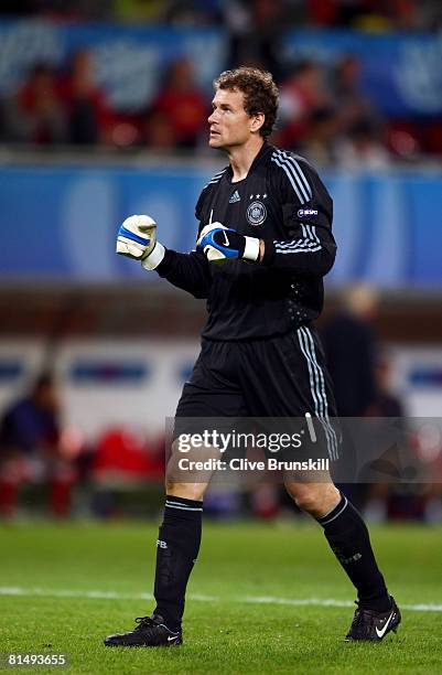 Jens Lehmann of Germany celebrates the second Germany goal during the UEFA EURO 2008 Group B match between Germany and Poland at Worthersee Stadion...