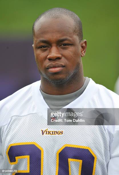 Madieu Williams of the Minnesota Vikings relaxes during a mini camp session at Winter Park on June 8, 2008 in Eden Prairie, Minnesota.