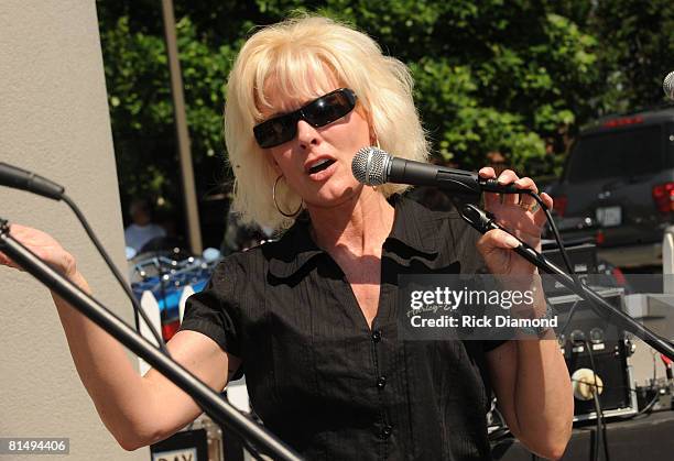 Laura Heatherly with The T.J. Martell Foundation speaks at the TJ Martel Little Big Town Ride for A Cure, Being held during the 2008 CMA Music...