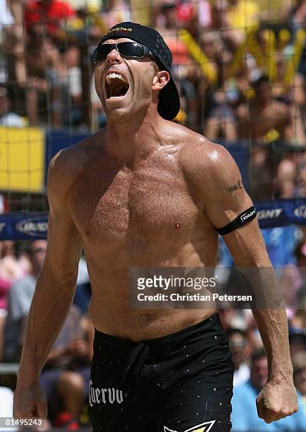 Casey Jennings reacts to a missed point during the AVP Hermosa Beach Open final on June 8, 2008 at the Pier in Hermosa Beach, California. Phil...